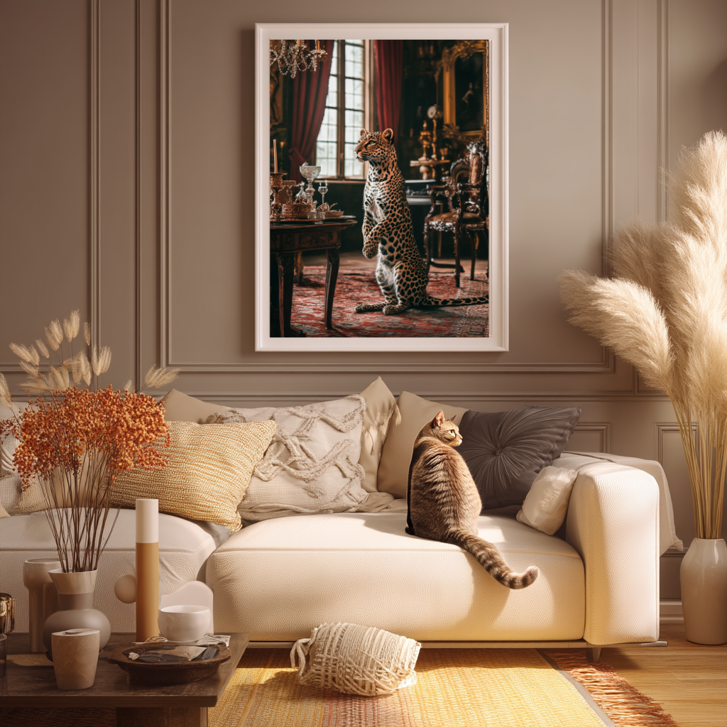 The Gilded Host – Standing Leopard in Royal Salon Wall Art Poster