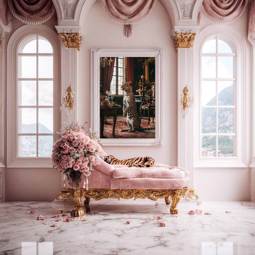 The Gilded Host – Standing Leopard in Royal Salon Wall Art Poster